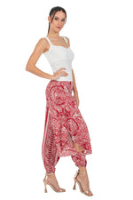 Load image into Gallery viewer, Red Mandala Paisley Print Harem Pants With Slits