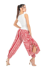 Load image into Gallery viewer, Red Mandala Paisley Print Harem Pants With Slits