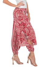 Load image into Gallery viewer, Red Mandala Paisley Print Harem Pants With Slits