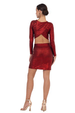 Load image into Gallery viewer, Red Metallic Long Sleeve Crop Top