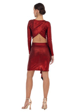 Load image into Gallery viewer, Red Metallic Long Sleeve Crop Top