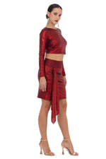 Load image into Gallery viewer, Red Metallic Skirt With Front Panel