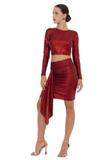 Load image into Gallery viewer, Red Metallic Skirt With Front Panel
