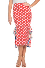 Load image into Gallery viewer, Red Polka-Dot Bodycon Midi Dance Skirt With Side Ruffles
