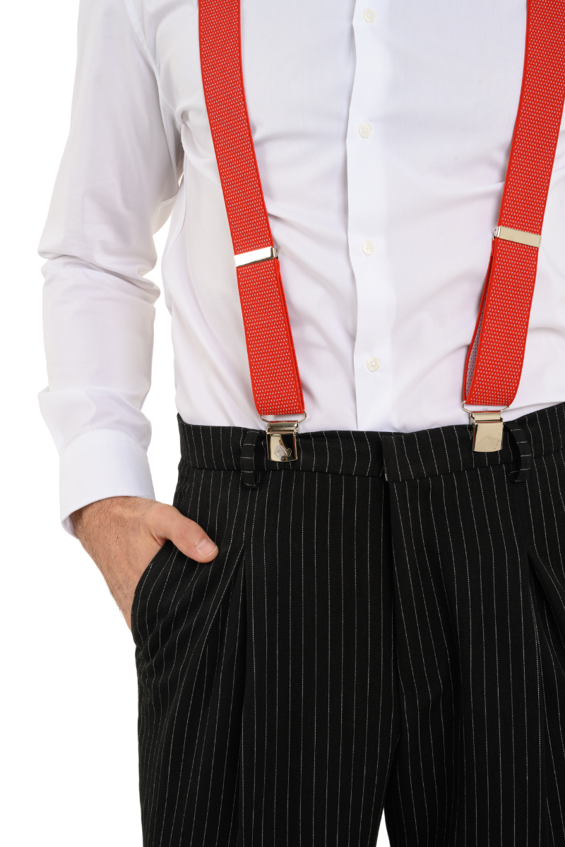 red dress shirt with black bow tie and suspenders Hisdern Paisley Suspenders Bow Tie Set Red Black Formal Accessories