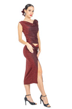 Load image into Gallery viewer, Red Sparkling Twist Knot Bodycon Midi Skirt With Slit

