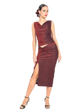 Load image into Gallery viewer, Red Sparkling Twist Knot Bodycon Midi Skirt With Slit