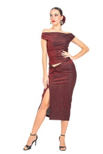 Load image into Gallery viewer, Red Sparkling Twist Knot Bodycon Midi Skirt With Slit
