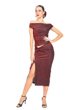 Load image into Gallery viewer, Red Sparkling Twist Knot Bodycon Midi Skirt With Slit