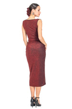 Load image into Gallery viewer, Red Sparkling Twist Knot Bodycon Midi Skirt With Slit