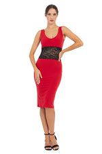 Load image into Gallery viewer, Red Tango Dress With Black Lace Waistband