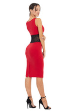 Load image into Gallery viewer, Red Tango Dress With Black Lace Waistband