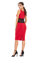 Load image into Gallery viewer, Red Tango Dress With Black Lace Waistband