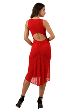 Load image into Gallery viewer, Red Lace Keyhole Back Fishtail Dress