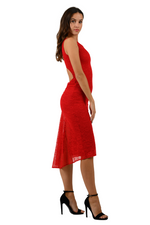 Load image into Gallery viewer, Red Lace Keyhole Back Fishtail Dress
