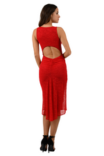 Load image into Gallery viewer, Red Lace Keyhole Back Fishtail Dress