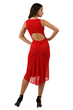 Load image into Gallery viewer, Red Lace Keyhole Back Fishtail Dress