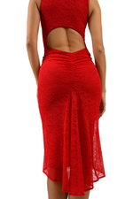 Load image into Gallery viewer, Red Lace Keyhole Back Fishtail Dress