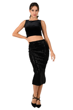 Load image into Gallery viewer, Black Ruffled Bow Sequin Dance Skirt