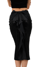 Load image into Gallery viewer, Black Ruffled Bow Sequin Dance Skirt
