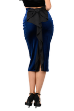 Load image into Gallery viewer, Dark Blue Ruffled Bow Velvet Dance Skirt