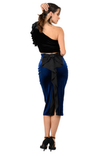 Load image into Gallery viewer, Dark Blue Ruffled Bow Velvet Dance Skirt