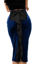 Load image into Gallery viewer, Dark Blue Ruffled Bow Velvet Dance Skirt
