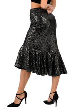 Load image into Gallery viewer, Silver Ruffled Velvet Sequin Asymmetric Dance Skirt