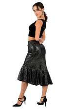 Load image into Gallery viewer, Silver Ruffled Velvet Sequin Asymmetric Dance Skirt