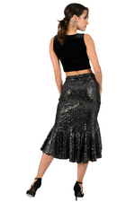 Load image into Gallery viewer, Silver Ruffled Velvet Sequin Asymmetric Dance Skirt