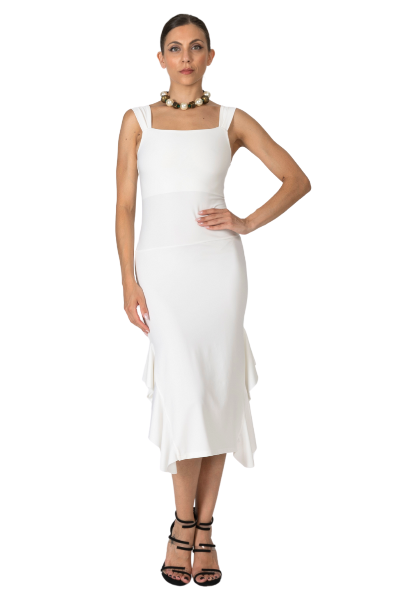 knee length dresses for ladies Ruffled Midi Dress With Thick Straps