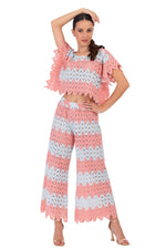 Load image into Gallery viewer, Salmon and Mint Zig Zag Lace Wide-Leg Tango Pants
