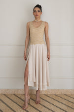 Load image into Gallery viewer, Sand Beige Two-Layer Satin And Lace Crisscross Dress
