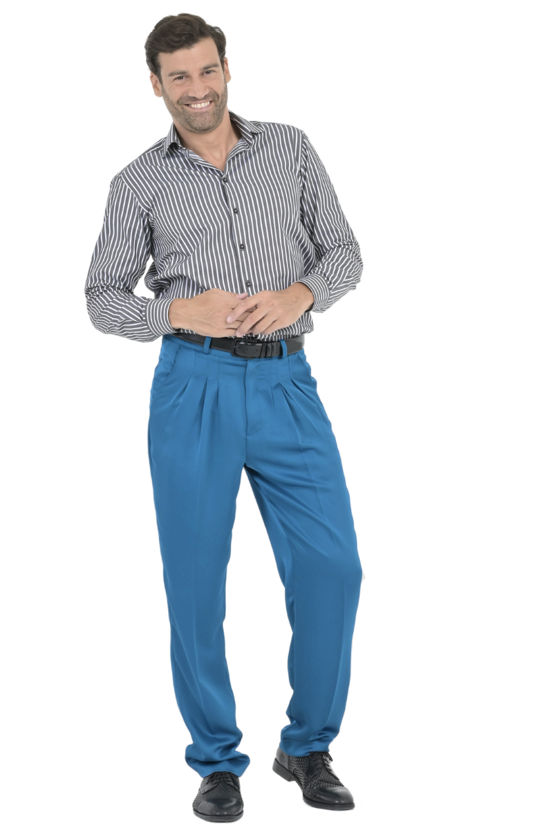 Azure Blue Men's Tango Pants With Three Pleats | Men's Tango