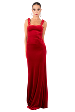 Load image into Gallery viewer, Satin Strapped Velvet Evening Dress