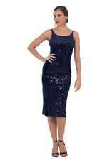 Load image into Gallery viewer, Sequin Midi Dress With Velvet Side Details & Skirt Draping