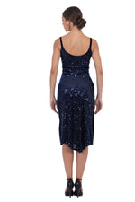 Load image into Gallery viewer, Sequin Midi Dress With Velvet Side Details & Skirt Draping