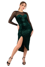 Load image into Gallery viewer, Forest Green Sequin Dance Dress With Mesh Sleeves