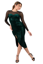Load image into Gallery viewer, Forest Green Sequin Dance Dress With Mesh Sleeves