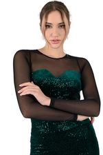 Load image into Gallery viewer, Forest Green Sequin Dance Dress With Mesh Sleeves