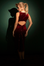 Load image into Gallery viewer, Sequin Velvet Keyhole Back Fishtail Dress