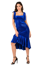 Load image into Gallery viewer, Sequin Velvet Ruffled Dress With Bow Details