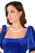 Load image into Gallery viewer, Sequin Velvet Ruffled Dress With Bow Details