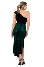 Load image into Gallery viewer, Forest Green Sequin Velvet Tango Skirt With Side Slit