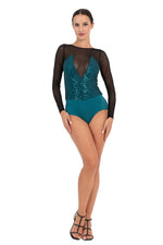 Load image into Gallery viewer, Sequin &amp; Mesh Long Sleeve Bodysuit
