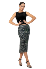 Load image into Gallery viewer, Sequin Snake Print Tango Skirt With Center Back Slit