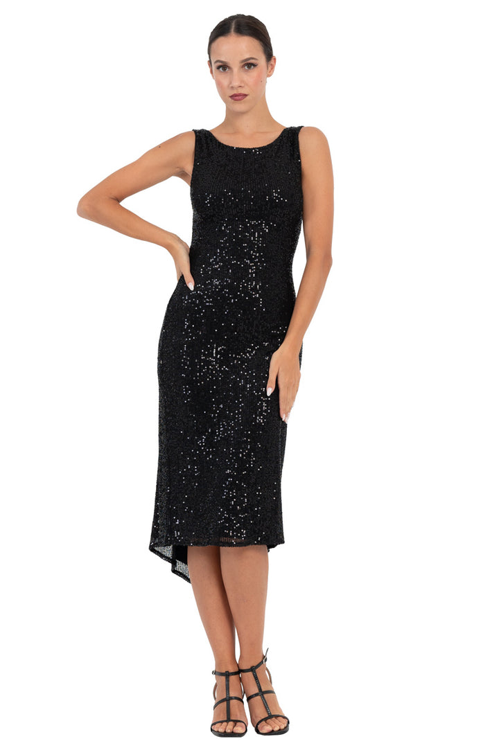 Sequinned Dress With Keyhole Tie Back