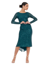 Load image into Gallery viewer, Sequinned Dress With Keyhole Tie Back &amp; Long Sleeves
