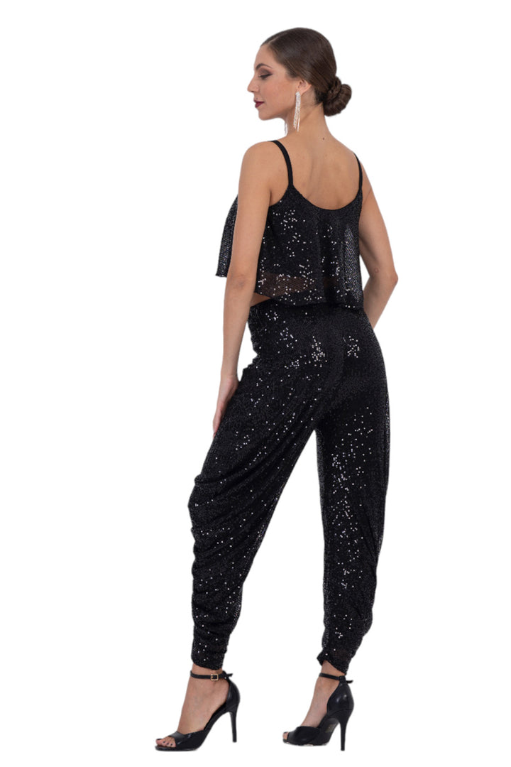 Sequinned Harem Style Tango Pants With Gathers
