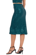 Load image into Gallery viewer, Sequinned Ruched Midi Skirt With Slit